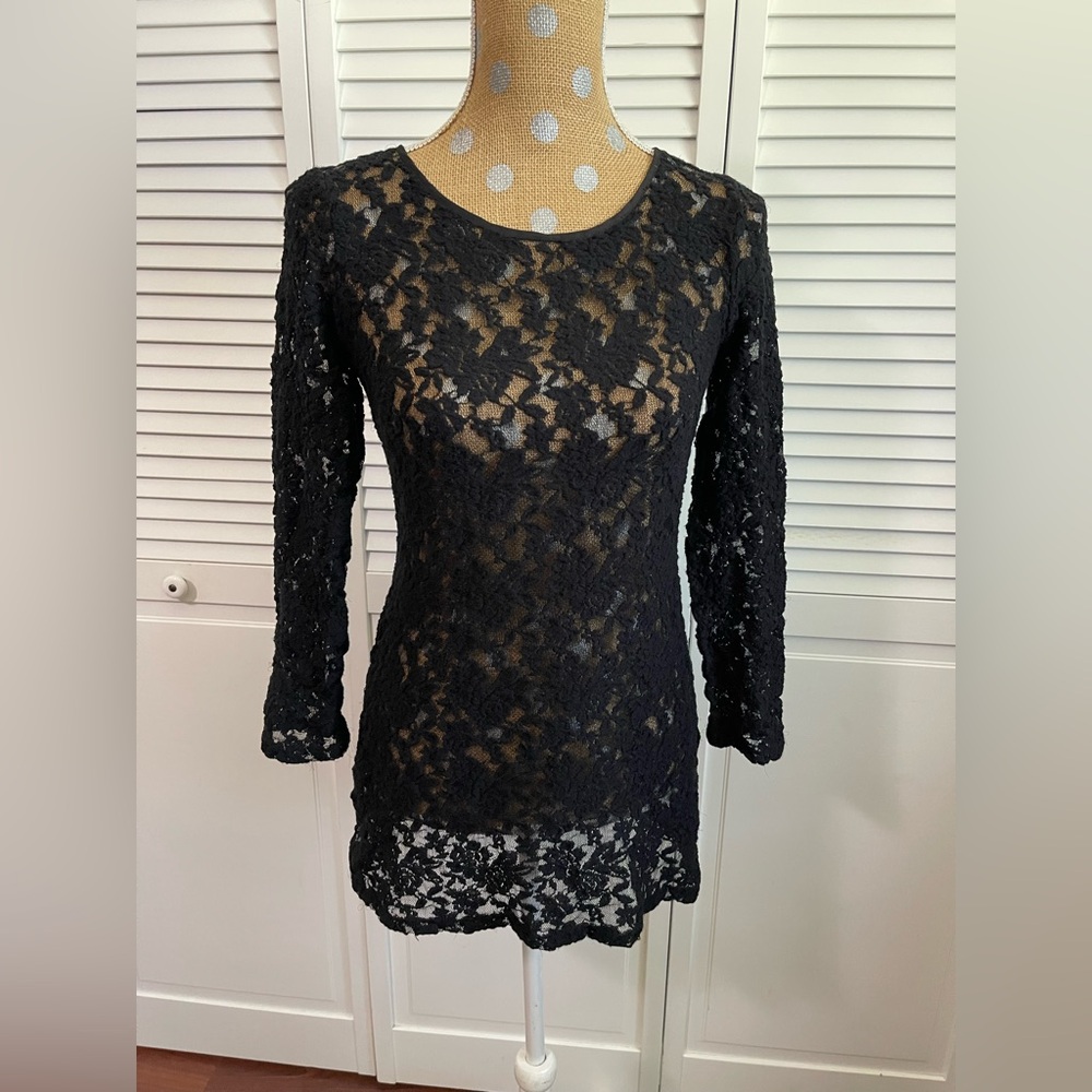 Vintage lace black zip up dress
